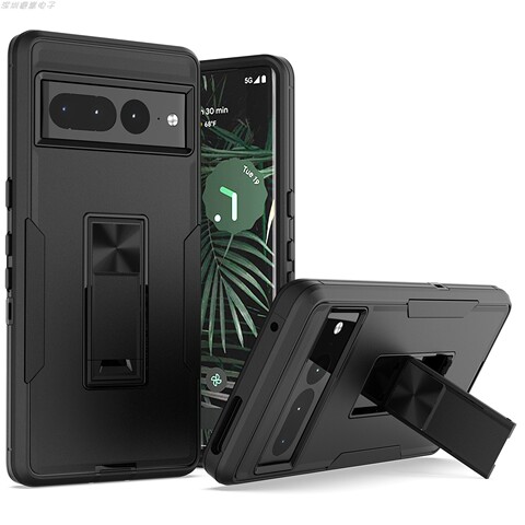 Black — Tough Shockproof Rugged Hybrid Kickstand Function 7, 7 Pro Google Pixel Phone Case