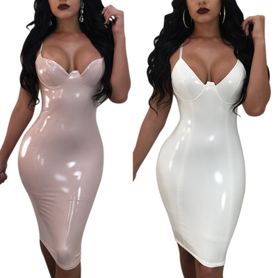 Women pu leather dress ladies evening sexy night split dress-淘宝网