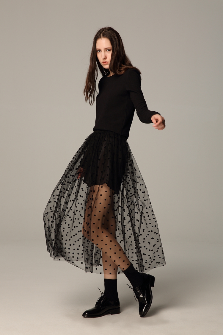 秋季新款透視網紗半身裙高腰外搭透明長裙罩裙蕾絲單層黑色紗裙