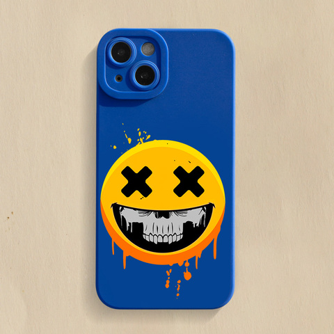 Blue — New Cross Eye Smiley Face Silicone TPU 15, 14, 13, 12 iPhone Case