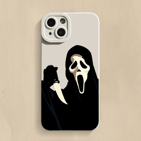 White — Scream Ghostface Illustration New Matte Silicone TPU 15, 14, 13, 12, 11 iPhone Case