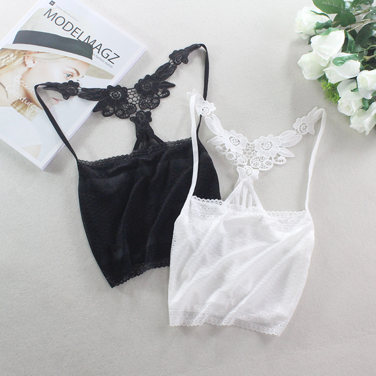 dentelle noire camisole enveloppé poitrine soutien-gorge de tops d'été de sexe féminin creux de prendre des anti vidé courte bretelles spaghetti lingerie dentelle noire camisole enveloppé poitrine soutien-gorge de tops d'été de sexe féminin creux de prendre des anti vidé courte bretelles spaghetti lingerie