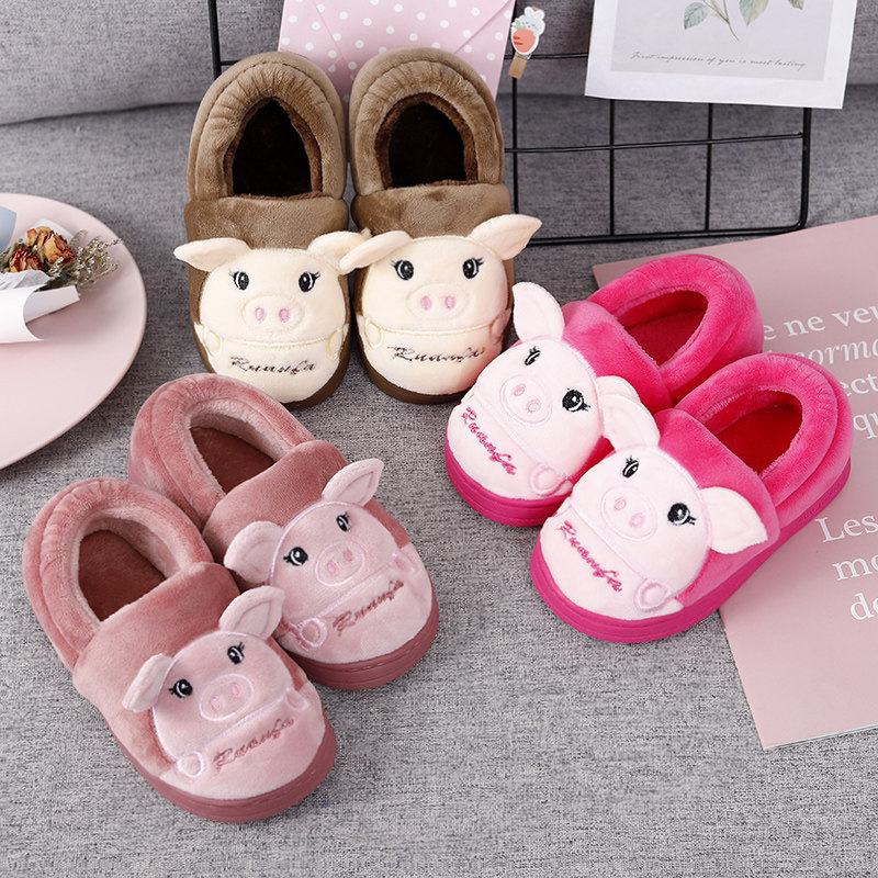 รองเท้าใส่ในบ้าน 儿童棉拖鞋男童女童包跟可爱冬季卡通防滑保暖室内1-8岁2宝宝棉鞋  
