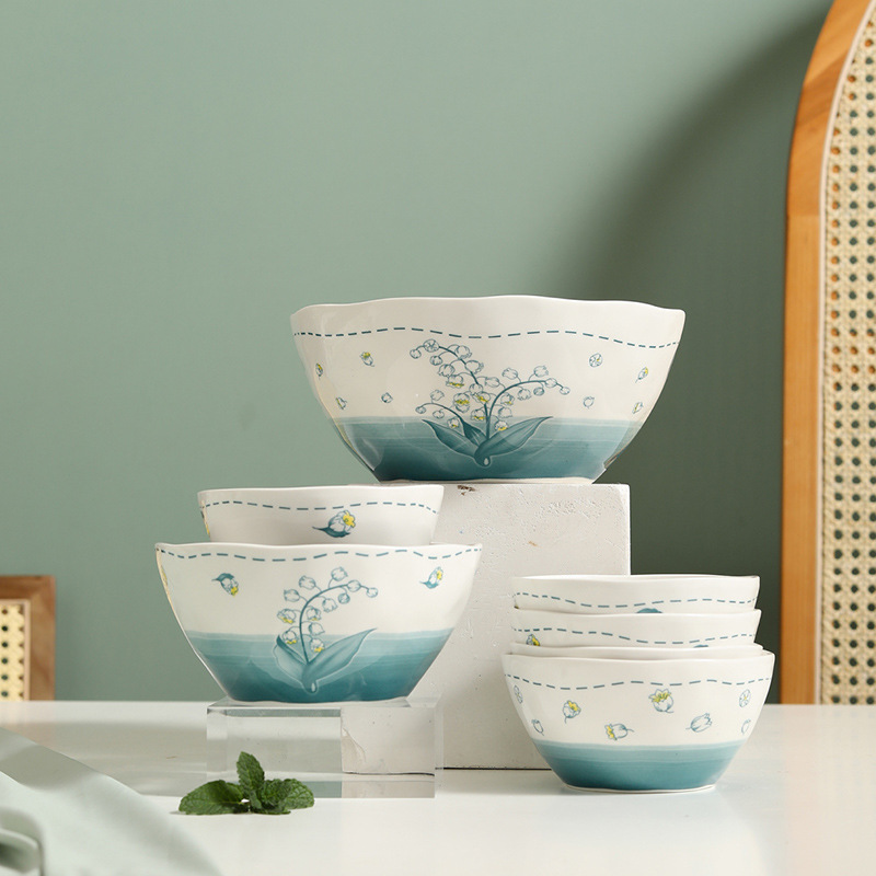 listening style ceramic rice bowl underglaze tableware combination household rice bowl soup bowl housewarming bowl plate