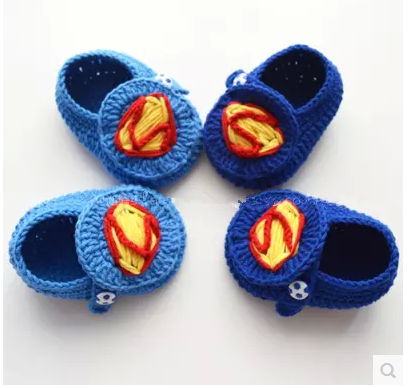 超人純手工編織手鉤嬰兒寶寶毛線鞋男女春秋軟底鞋0-1歲成品