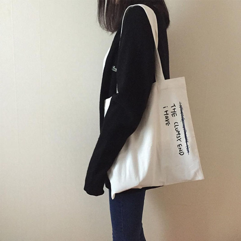 韓國簡約百搭文藝字母ins帆布包女包單肩包森繫學生復古手提袋夏