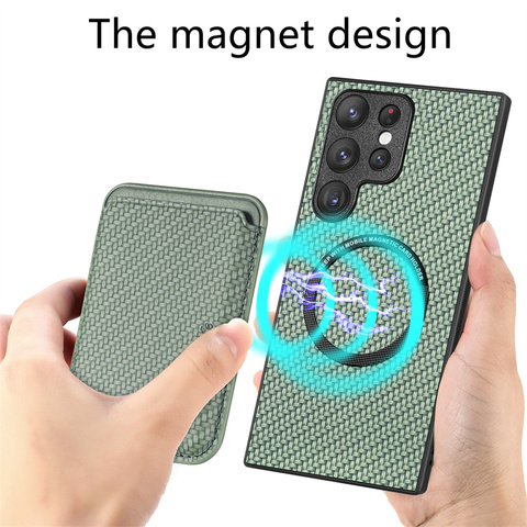 Magnetic Card Holder Carbon Fiber Pattern Synthetic Leather S23, S23 Plus, S23 Ultra, S22, S22 Plus, S22 Ultra, S21, S21