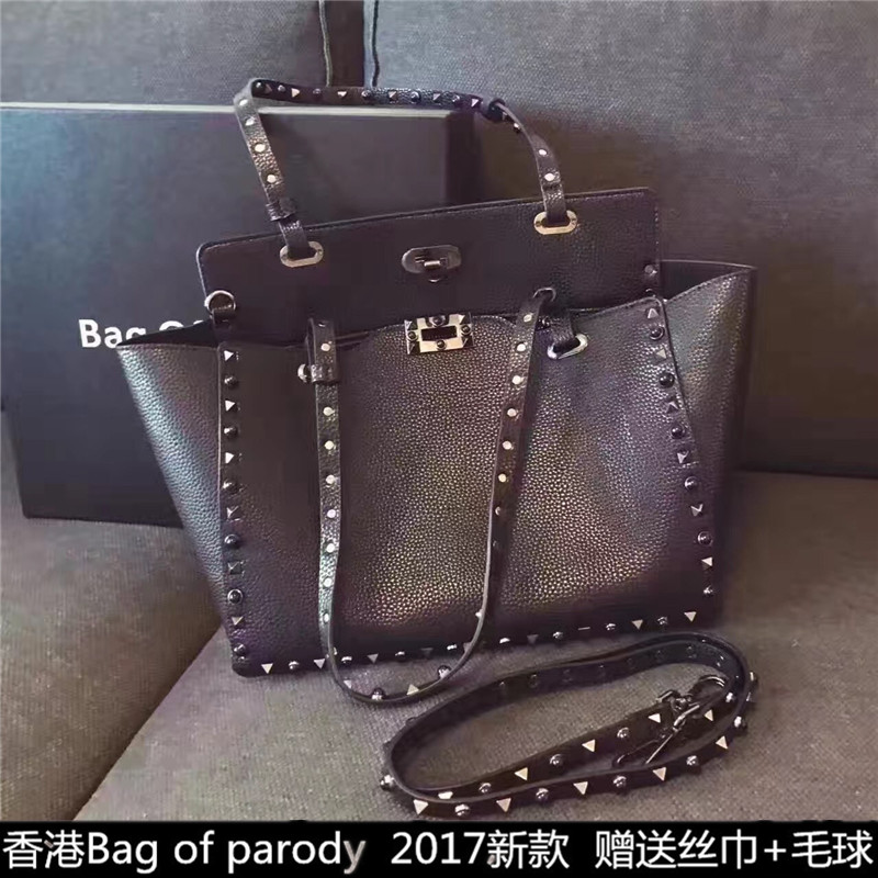 Bag of parody 女包包2017新款時尚百搭大容量單肩斜跨鉚釘托特包
