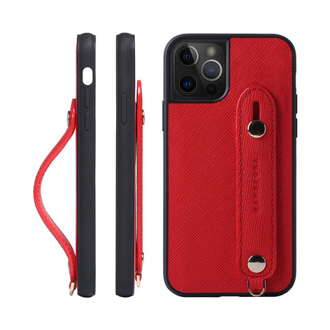 Red — Hanatora Wrist Wrap Genuine Leather Minimal 15, 15 Plus, 15 Pro, 15 Pro Max iPhone Case