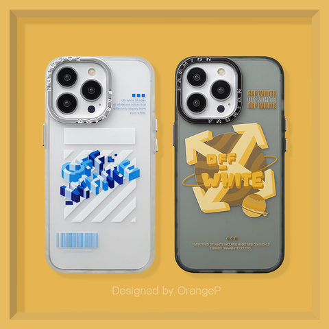 Off-White Blue 3D Text Yellow Arrows iPhone Case