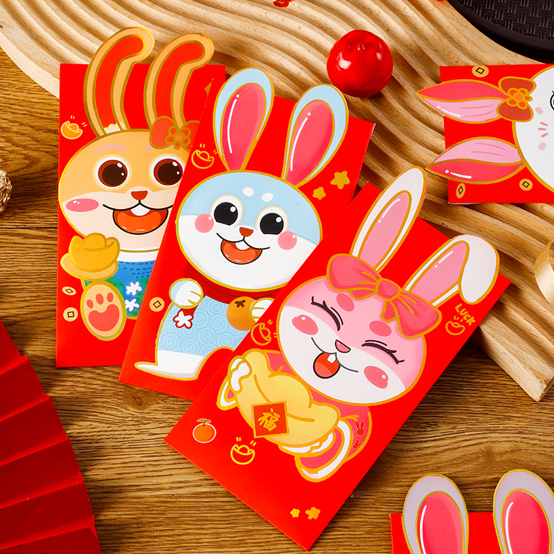 2023 New Cute Cartoon Hard Paper Rabbit Year Red Pocket for Lucky Money High-End Creative Chinese New Year Thousand Yuan New Year Gift Gift Seal