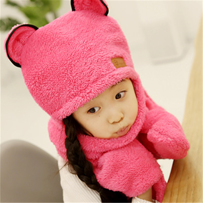 鼕季韓國兒童帽子圍巾