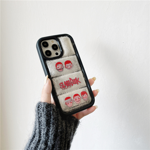 Red — Slam Dunk Air Cushion Puffer Jacket Style Transparent Silicone TPU 15, 14, 13, 12 iPhone Case
