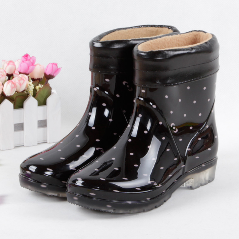 秋鼕雨鞋女士中筒時尚保暖雨靴防滑水鞋加絨短筒膠鞋成人水靴套鞋