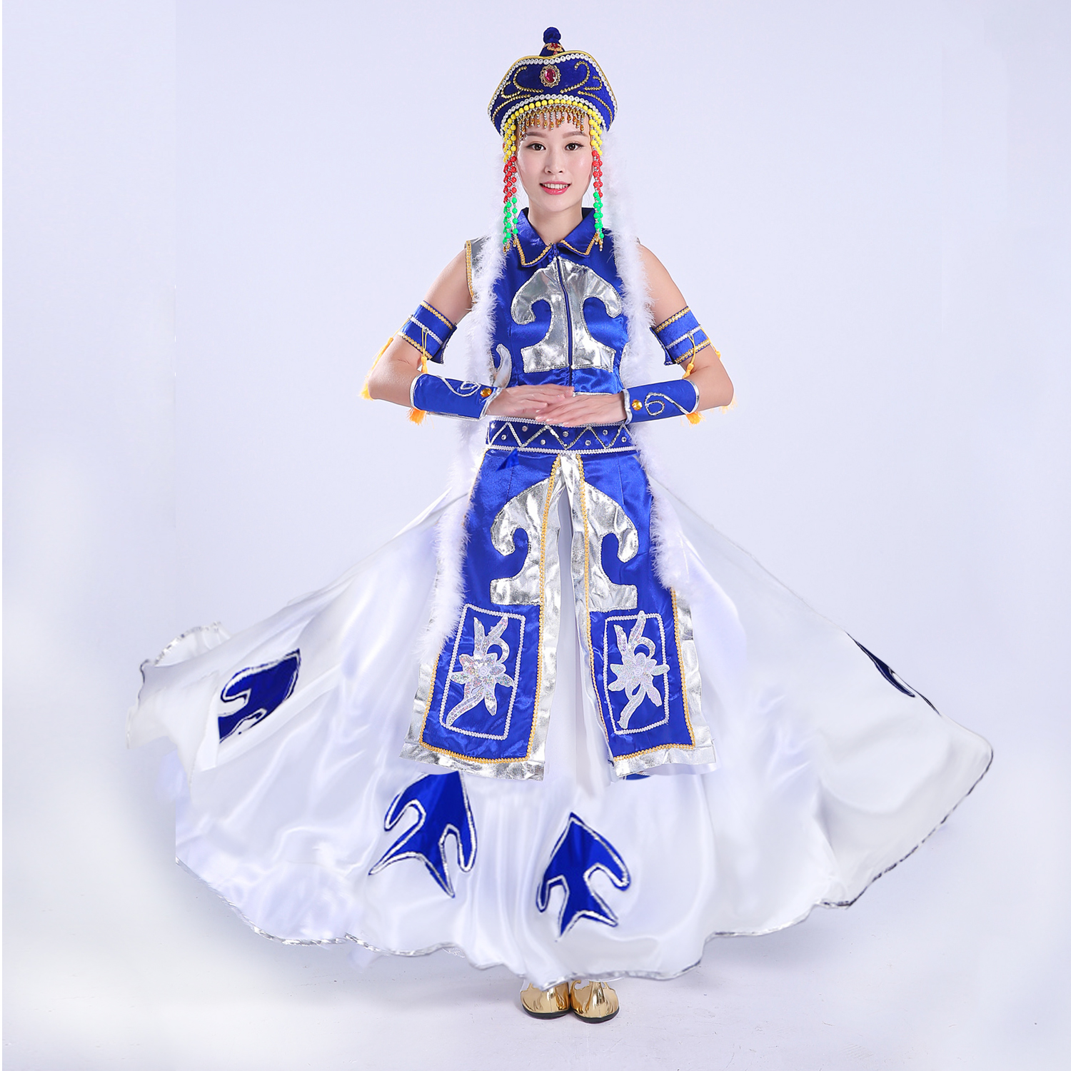 新款成人蒙古族服裝少數民族蒙古舞蹈演出服舞臺表演服大擺裙女裝