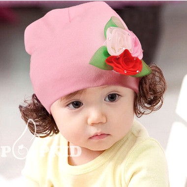 女童假發帽子春夏純棉寶寶帽嬰兒帽 小女孩帽 6個月1/2/3個月新款