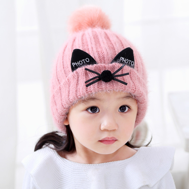 女童帽子秋鼕季 公主韓版百搭潮2-4-5-6歲可愛貓咪小孩加絨保暖帽