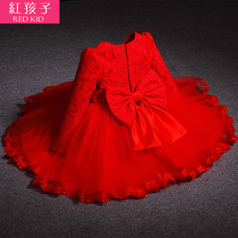 紅女童連衣裙韓版女寶寶加絨保暖秋鼕裝鼕季公主裙子嬰兒童裝禮服