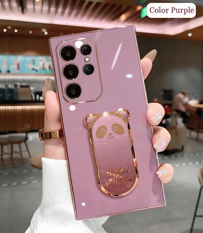 Purple — Bearbrick Girls Electroplated Silicone TPU Kickstand Function S23, S23 Plus, S23 Ultra, S22, S22 Plus, S22 Ultra