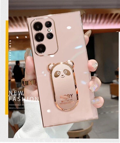 Pink — Bearbrick Girls Electroplated Silicone TPU Kickstand Function S23, S23 Plus, S23 Ultra, S22, S22 Plus, S22 Ultra, S21