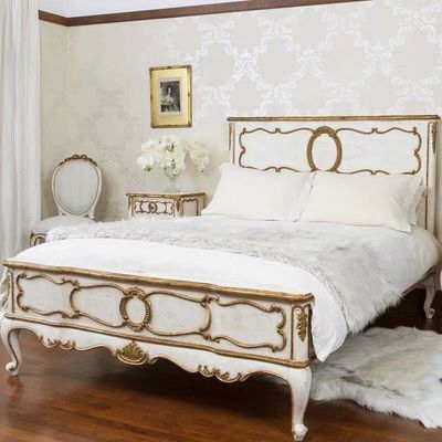 标题优化:法式白色做旧描金实木床别墅宫廷风格主卧双人床1.8米雕花公主床