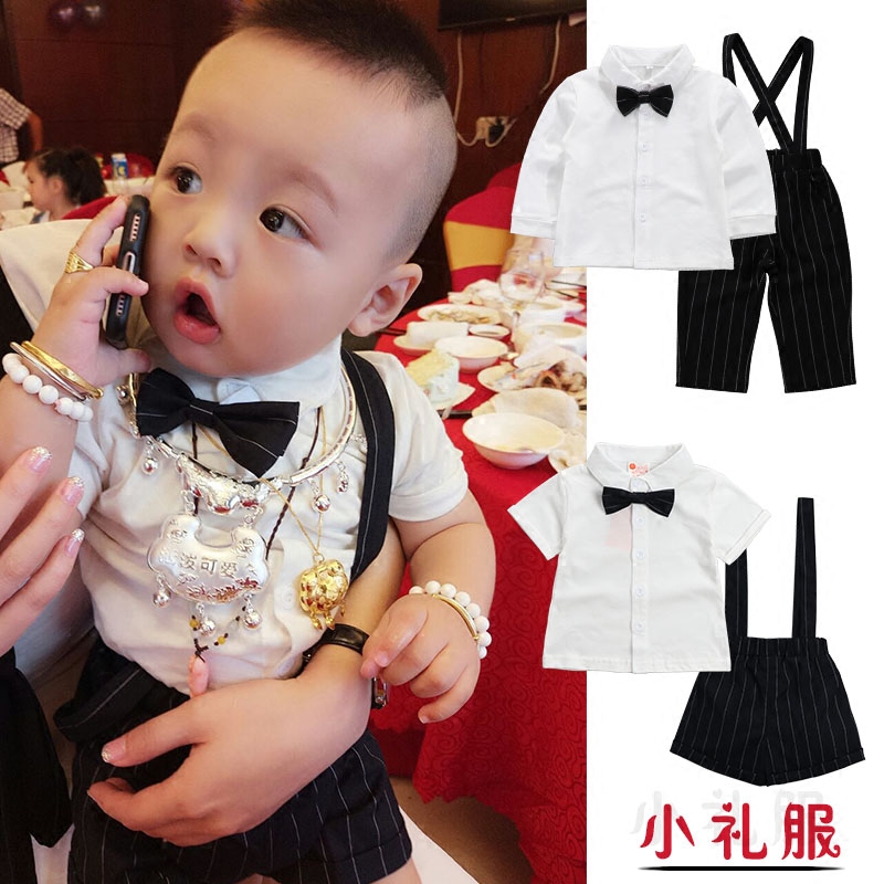 嬰兒套裝秋鼕夏季0-1-2歲男童寶寶百天衣服周歲紳士禮服西裝秋裝