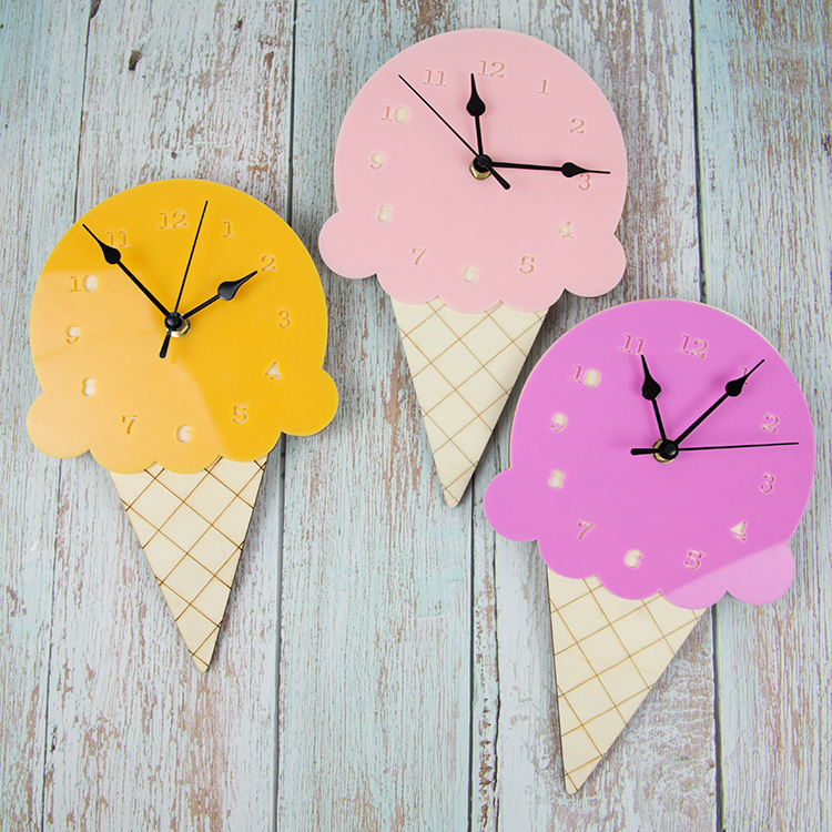 Home Ice Cream Cartoon Silent Wall Children's Room Clock Soft Decoration_voghion.com