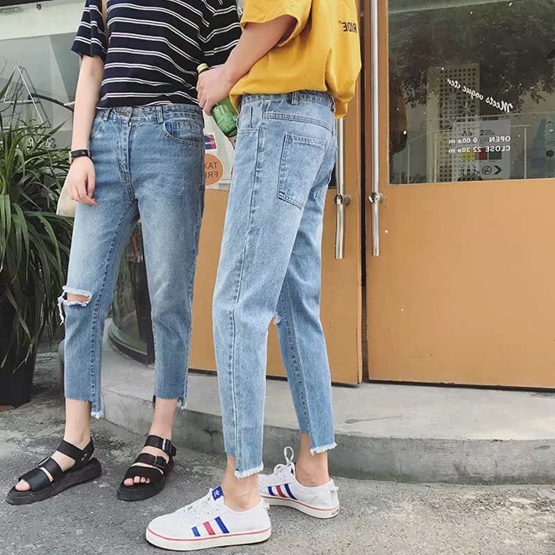 2018 été nouvelle version coréenne de la port de amoureuse des couples polyvalent trou-tendance péplum jeans lâches pantalons garçons 2018 été nouvelle version coréenne de la port de amoureuse des couples polyvalent trou-tendance péplum jeans lâches pantalons garçons