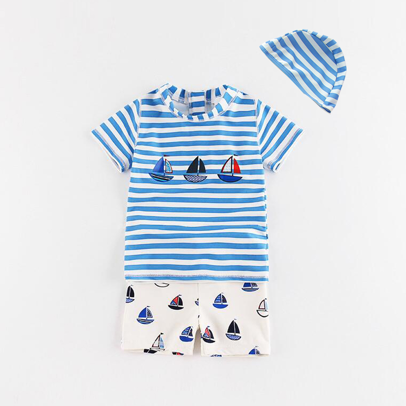 新品韓國潮兒童泳衣男童可愛小水手條紋分體泳裝寶寶嬰兒泳褲套裝