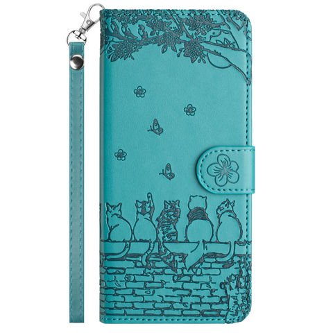 Blue — Embossed Cats On Wall Wallets Folio Flip Magnetic Synthetic Leather Card Holder Folding Stand A54, A34, A24, A14, S23
