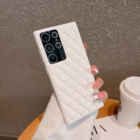 Diamond Pattern Quilted Leather Silicone TPU Puffy S23, S23 Plus, S23 Ultra Samsung Phone Case