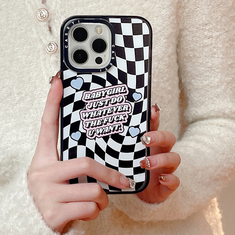 Baby Girl Just Do Whatever The Fuck U Want Girls Quote Checkered Pattern 14, 13, 12 iPhone Case
