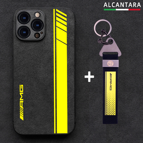 Yellow — ALCANTARA Suede Microfiber Nice AMG Motorsport High End Premium 14 Pro, 14 Plus, 14 Pro Max iPhone Case