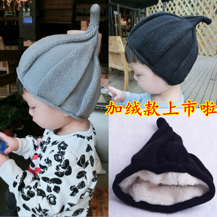 韓國兒童帽子秋鼕可愛寶寶針織毛線帽嬰兒帽尖尖帽男女童帽幼兒帽