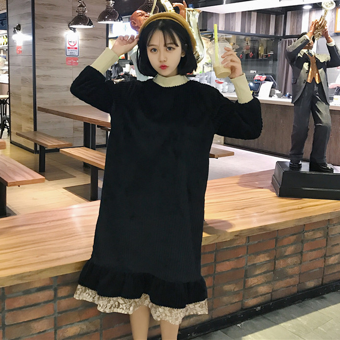 秋鼕新款韓版裙子蕾絲