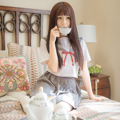 高端JK制服 日系灰色襟白三本 软妹学生制服 关西襟 水手服套装-淘宝网