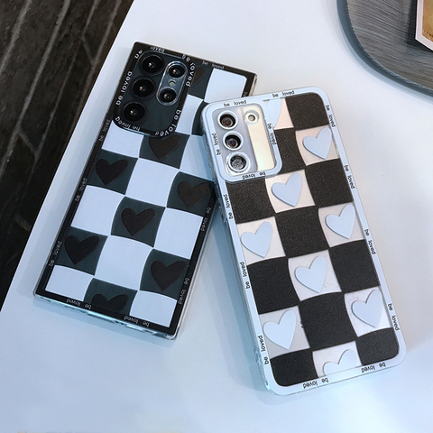 Checkered Pattern New Hearts Chess Board S23, S23 Plus, S23 Ultra, S22, S22 Plus, S22 Ultra, S21, S21 Plus, S21 Ultra, S20