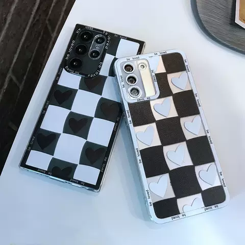 Checkered Pattern New Phone Cases Covers Hearts Chess Board Galaxy S23, Galaxy S23 Plus, Galaxy S23 Ultra, Galaxy S22, Galaxy S22 Plus, Galaxy S22 Ultra, Galaxy S21, Galaxy S21 Plus, Galaxy S21 Ultra, Galaxy S20, Galaxy S20 Plus, Galaxy S20 Ultra, Galaxy Note 20, Galaxy Note 20 Ultra,