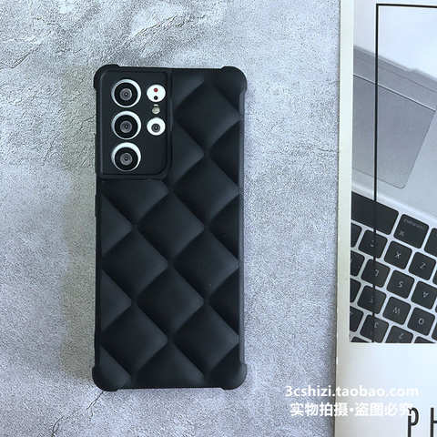 Black — 3D Diamond Pattern Airbag Corner Protection Silicone TPU S22, S22 Plus, S22 Ultra, S21, S21 Plus, S21 Ultra Samsung