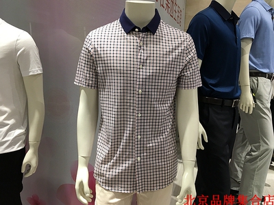 方仕男士夏款 37.5%铜氨纤维+12.3%桑蚕丝 蓝红格纹短袖T恤