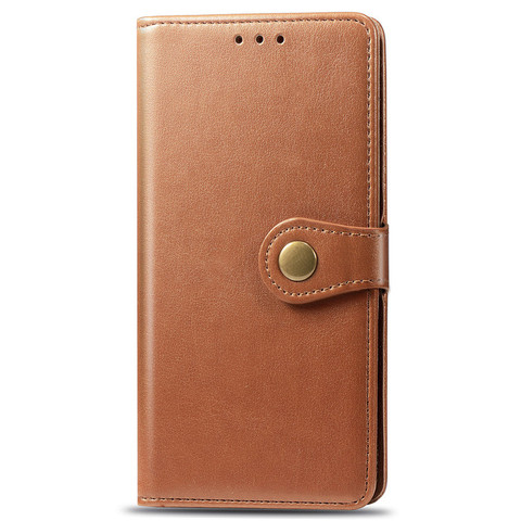 Brown — POCO M4 Pro Wallets Folio Flip Rivet Magnetic Synthetic Leather Card Holder Folding Stand Phone Case