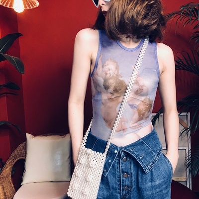 michicat自制小爱神丘比特油画紫色半透明连体网纱背心女A1650-淘宝网