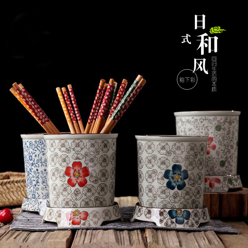 Japanese Style Underglaze Blue and White Porcelain Large Chopsticks Ceramic Base Creative Chopsticks Box