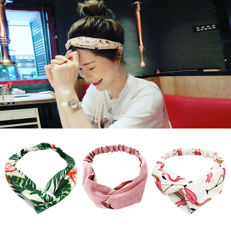 ที่คาดผม 夏季新款布艺交叉雪纺发带韩国打结发带蝴蝶结混简约百搭  