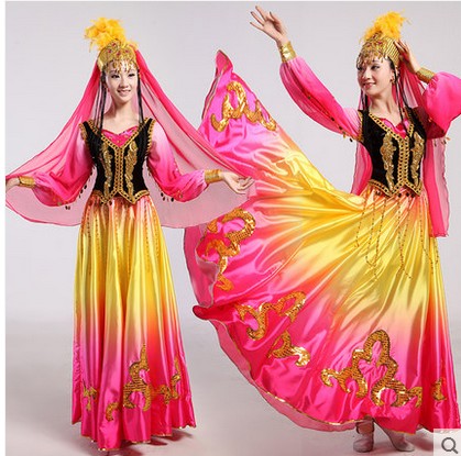 新疆演出服民族服裝開場舞大擺裙維族舞蹈服女裝伴舞裙廣場舞服裝