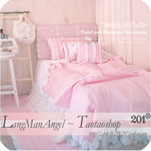 Корейские розовые постельные принадлежности, хлопчатобумажные скосы, четыре набора розовых и цветущих кроватей принцессы