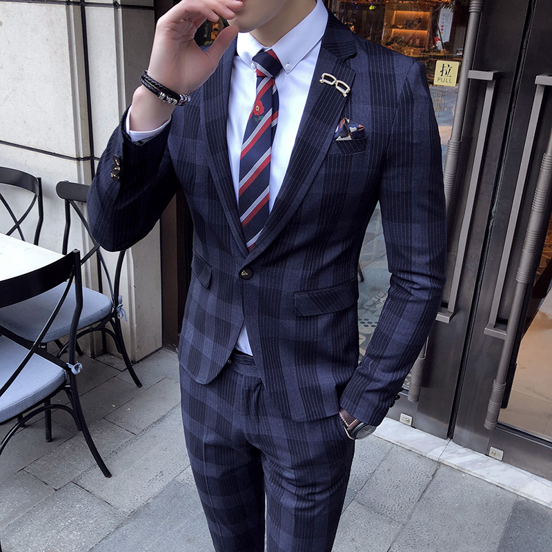 2018 printemps à carreaux costume masculin han édition de neuf minutes de pantalon de costume des hommes britanniques rayé styliste de cheveux en fonction de la manche 2018 printemps à carreaux costume masculin han édition de neuf minutes de pantalon de costume des hommes britanniques rayé styliste de cheveux en fonction de la manche