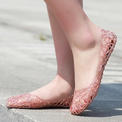 夏女涼鞋水晶塑膠塑料果凍鞋鏤空網狀平底鳥巢洞洞鞋雨鞋媽媽單鞋
