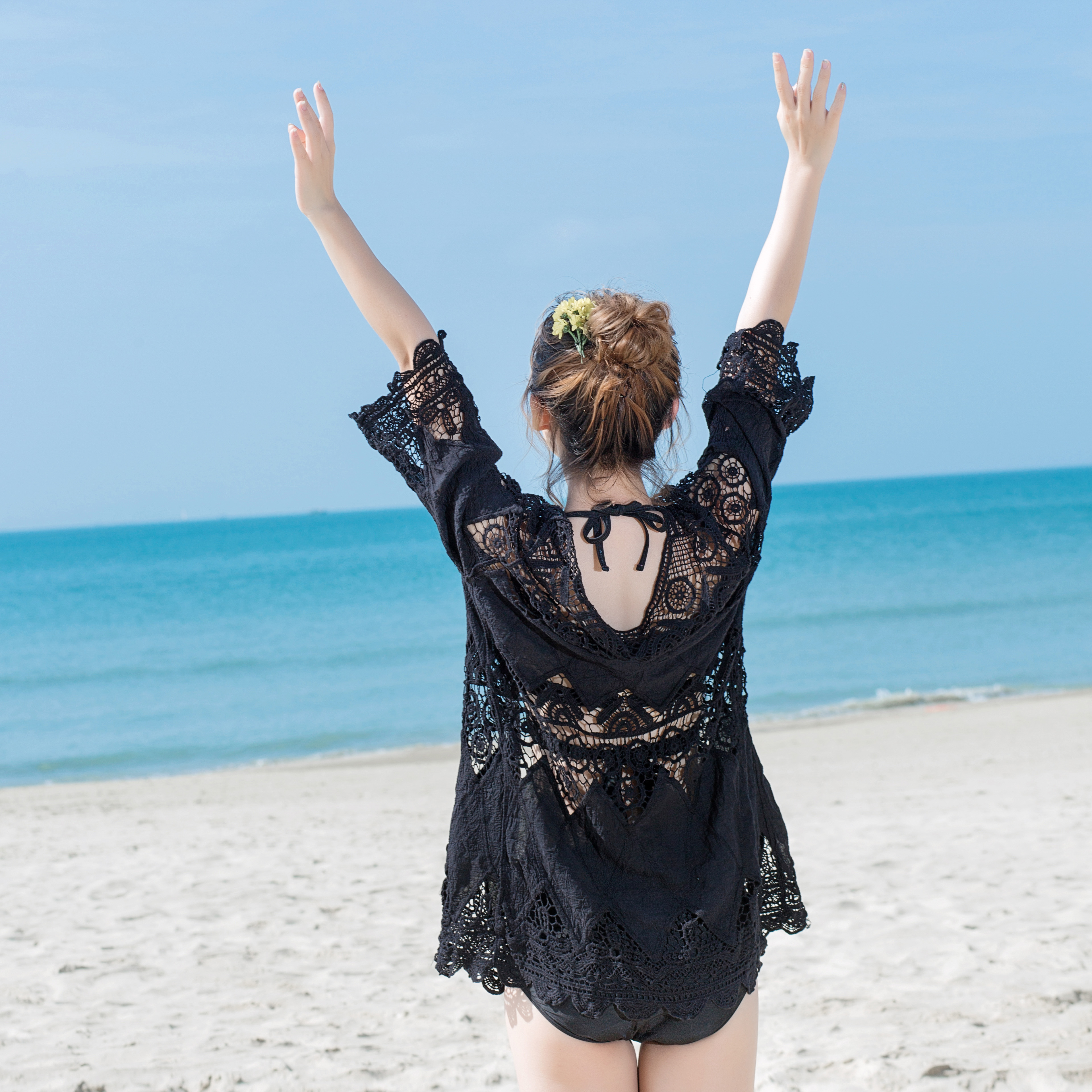 实拍蕾丝绣花开衫泳衣女款外搭比基尼罩衫沙滩外套巴厘岛海边度假