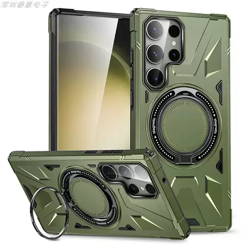 Armor Drop Resistant Tough Shockproof Ring Finger Holder Kickstand Phone Cases Covers Magsafe Magnetic Wireless Charging Compatible Galaxy S23, Galaxy S23 Plus, Galaxy S23 Ultra,